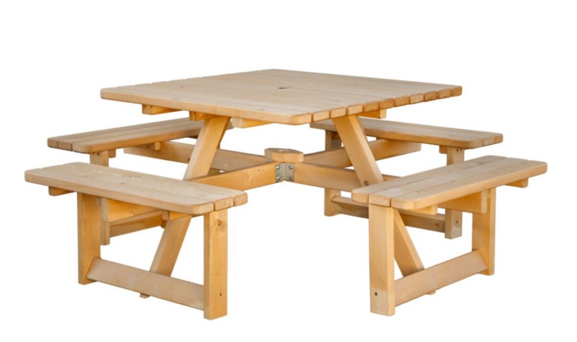 Set mobilier gradina/terasa/picnic, culoare maro, lemn, 8 persoane, masa + 4 banci • Mobilaiud Piknik Quatro