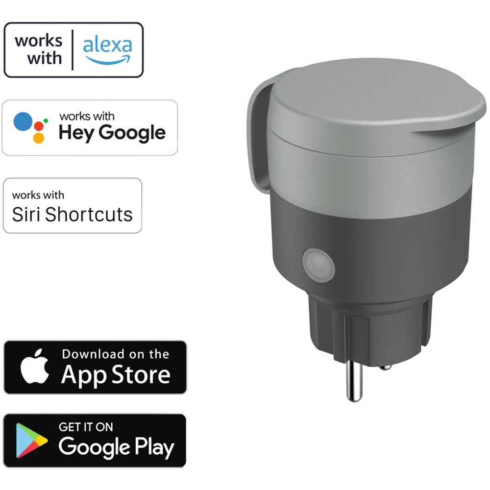 Priza inteligenta de exterior HAMA 00176624, Wi-Fi, 2300W, 10A, IP44, gri