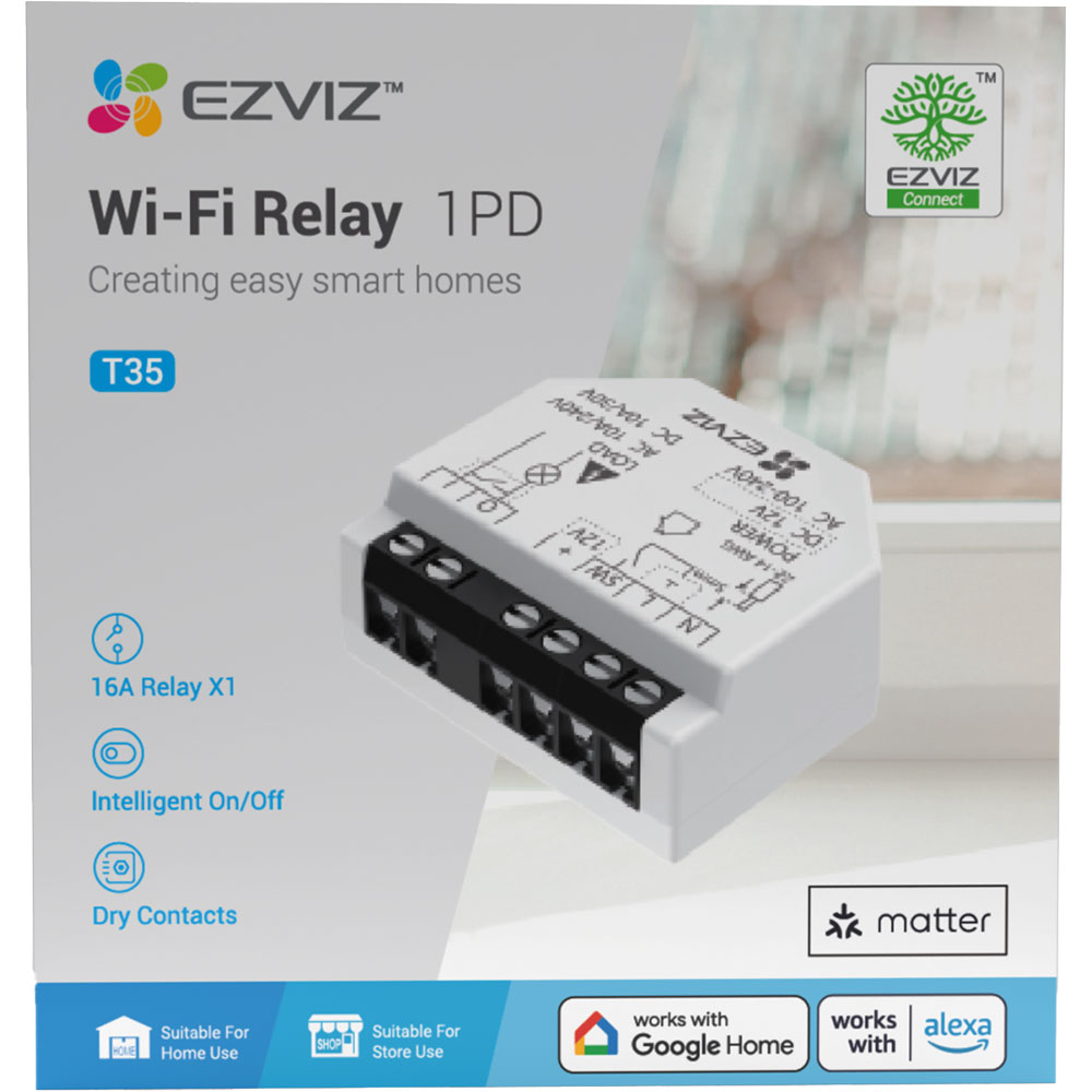 Releu smart EZVIZ T35W, Wi-Fi, cu programare si automatizare, control vocal, alb