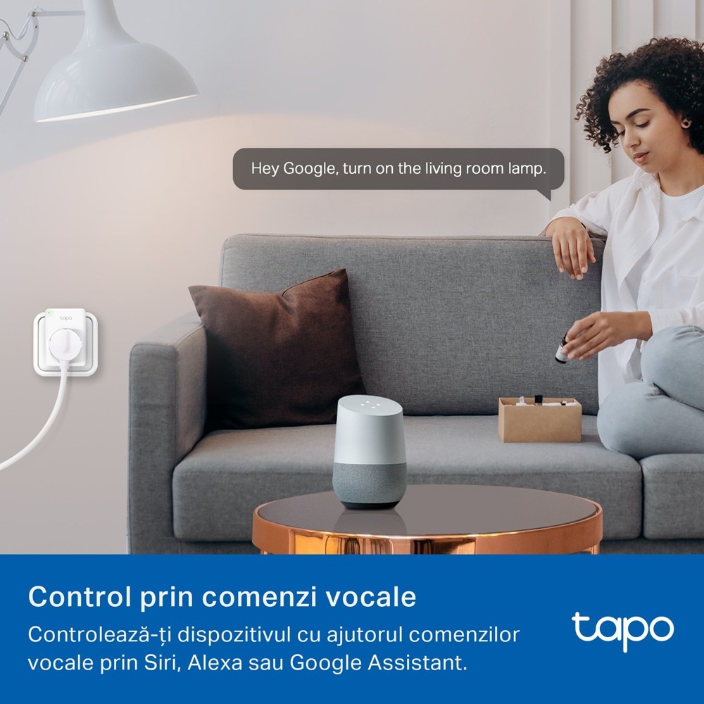 Priza inteligenta TP-LINK Mini TAPO P100M, Wi-Fi, 2300W, 10A, alb