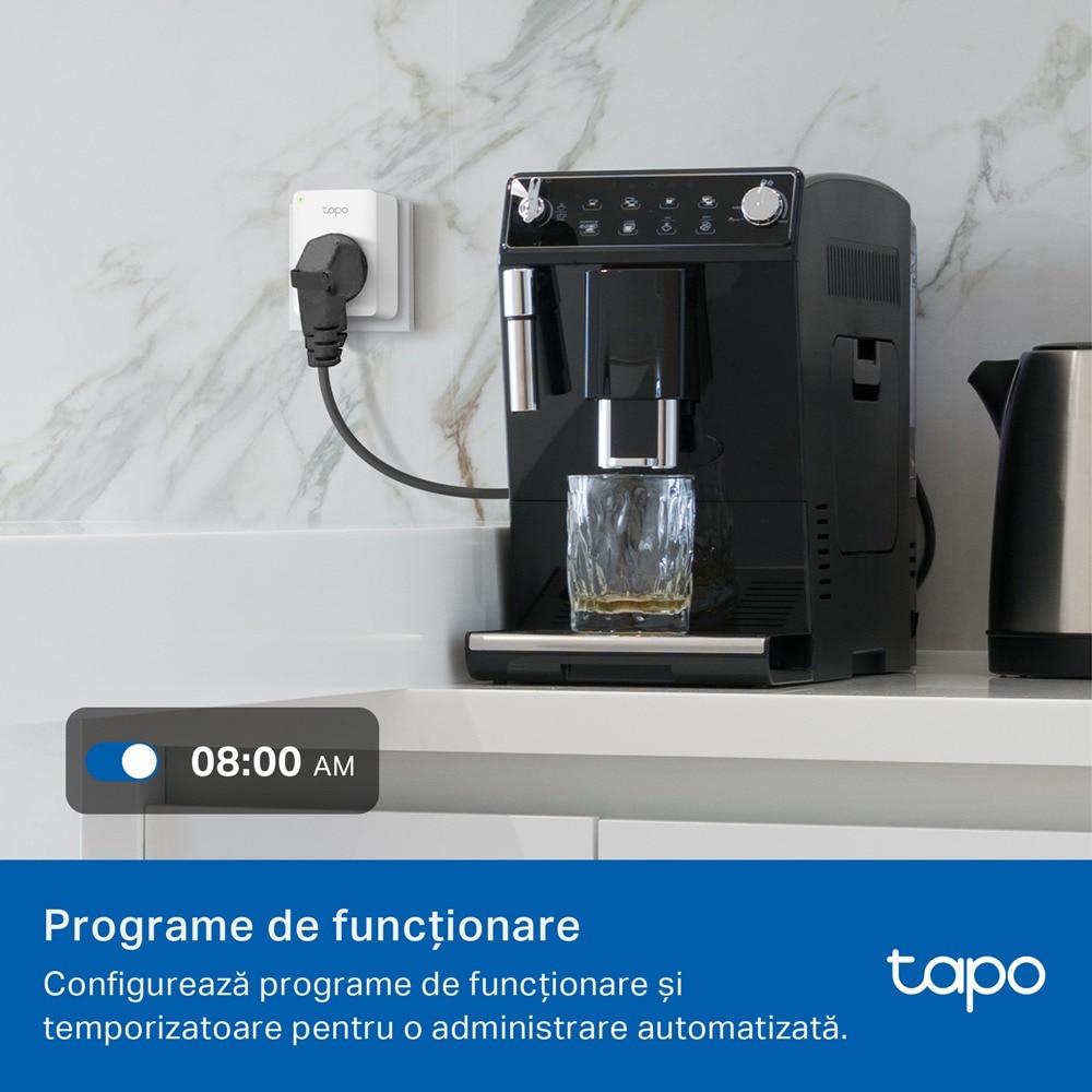 Priza inteligenta TP-LINK Mini TAPO P100M, Wi-Fi, 2300W, 10A, alb
