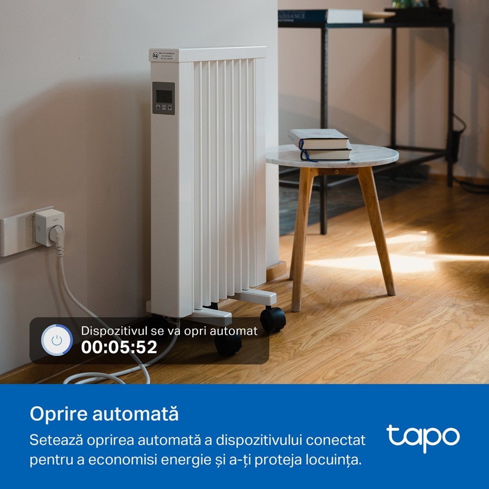 Priza inteligenta TP-LINK Mini TAPO P100M, Wi-Fi, 2300W, 10A, alb
