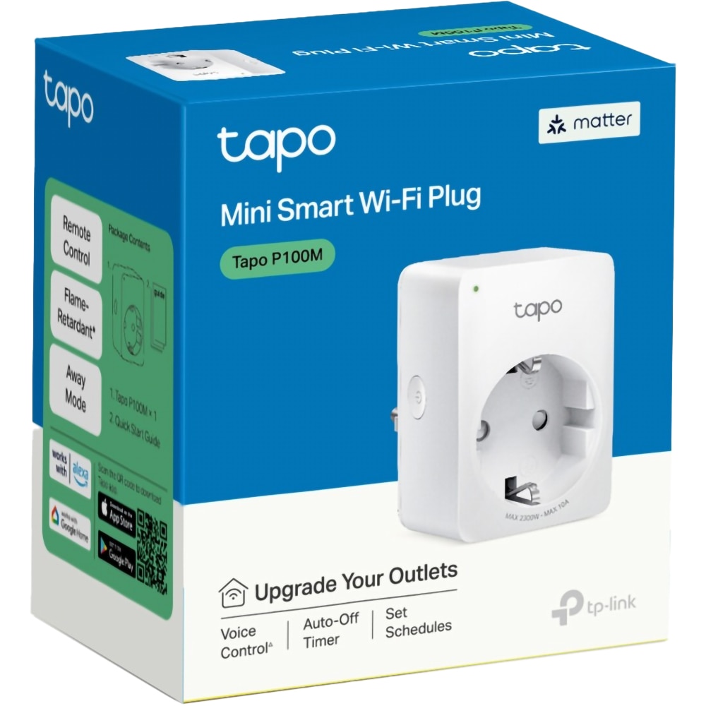 Priza inteligenta TP-LINK Mini TAPO P100M, Wi-Fi, 2300W, 10A, alb