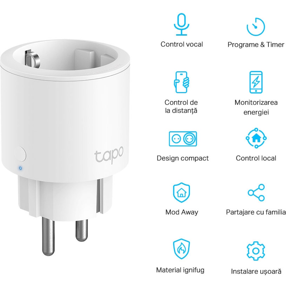 Priza inteligenta TP-LINK Tapo P115, Wi-Fi, 3680W, 16A, alb