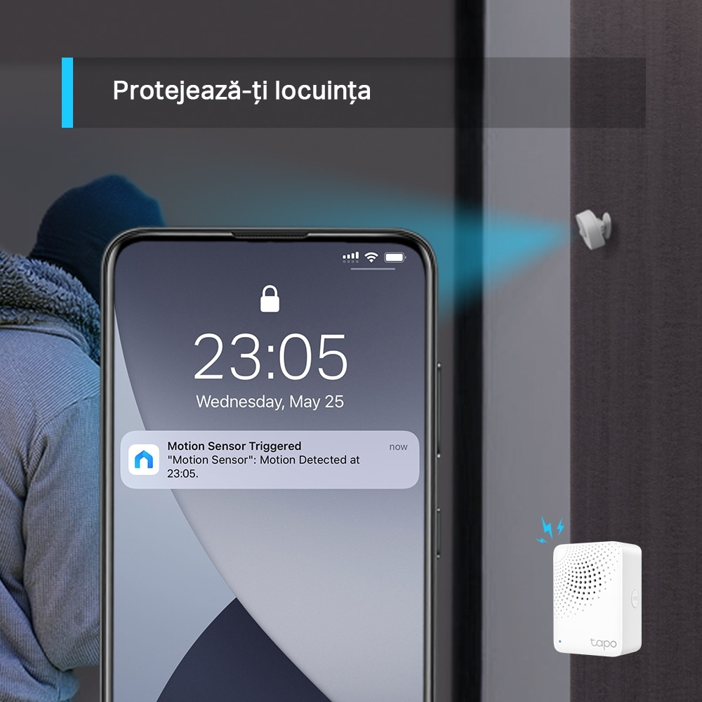 Senzor de miscare infrarosu TP-LINK Tapo T100, programabil, alb