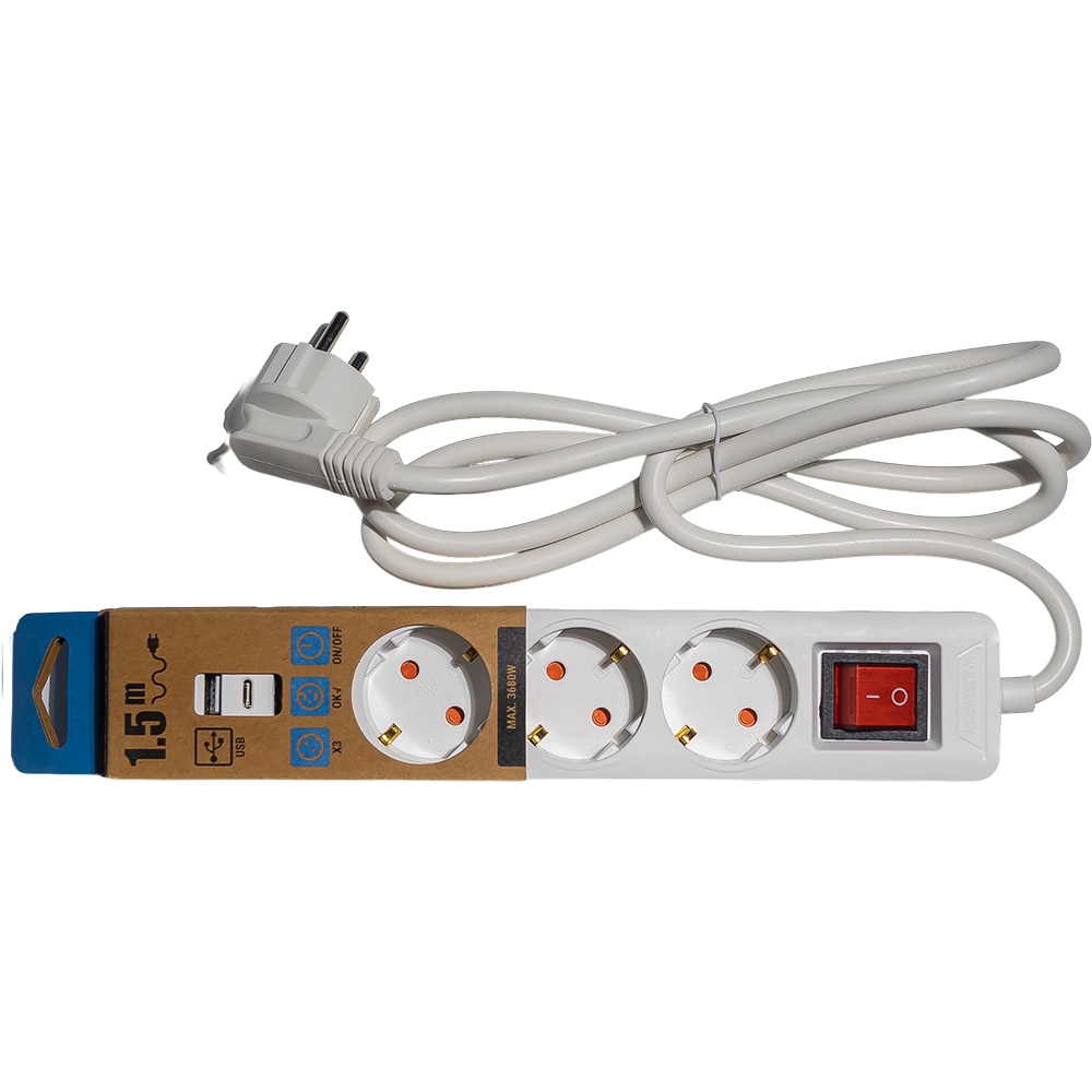 Prelungitor STROHM, 3 prize, 1.5m, alb