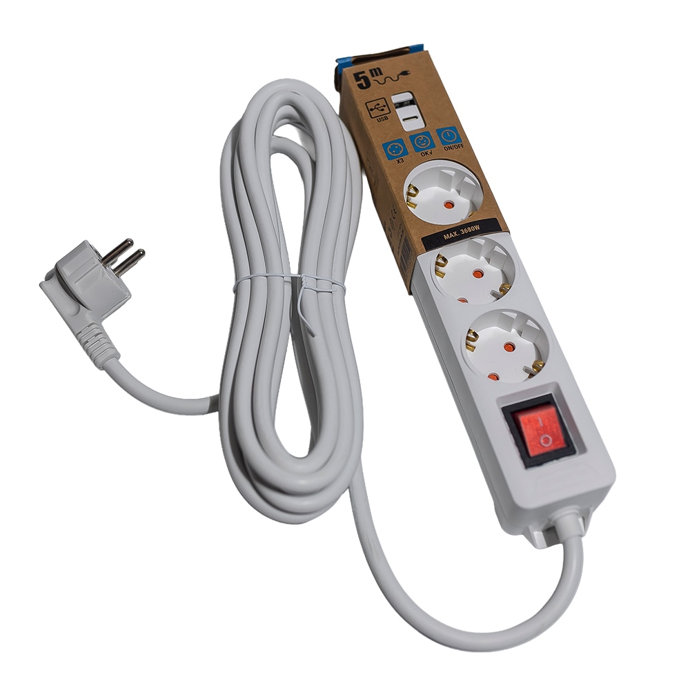 Prelungitor STROHM, 3 prize, 5m, alb