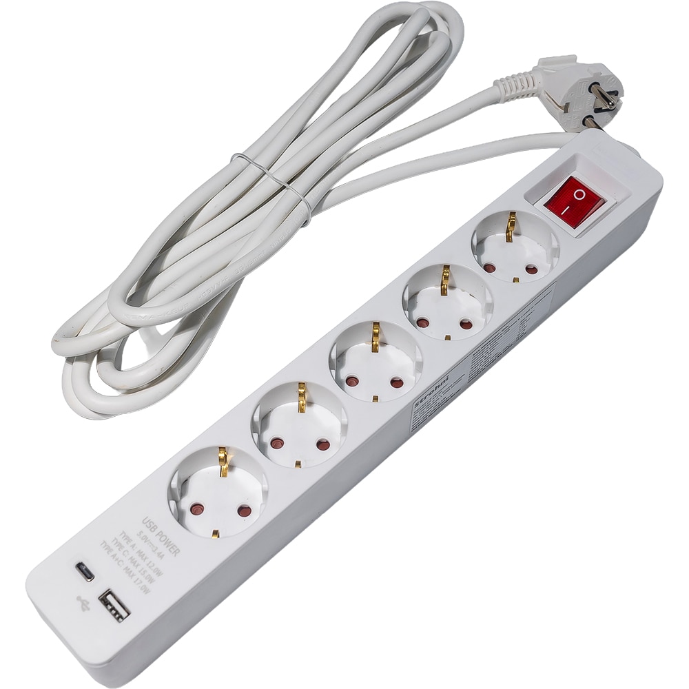 Prelungitor STROHM, 5 prize, 3m, alb