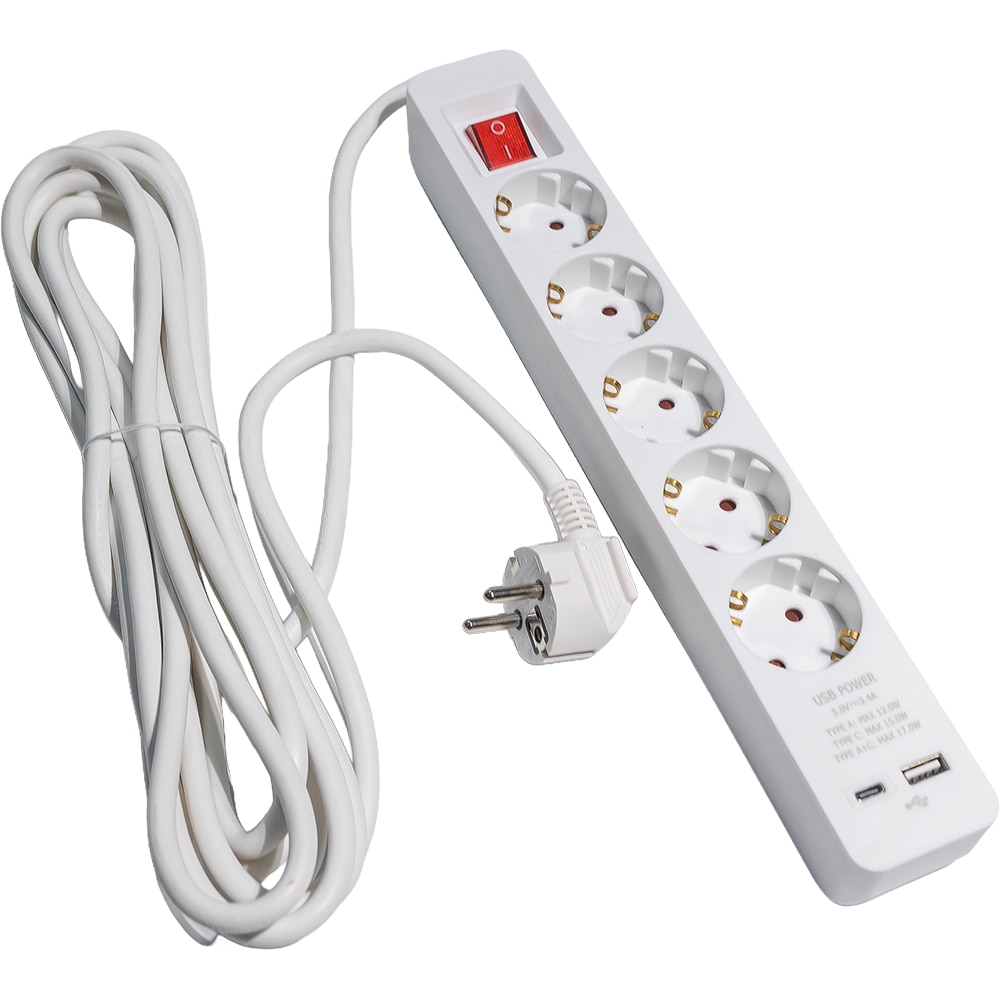 Prelungitor STROHM, 5 prize, 5m, alb