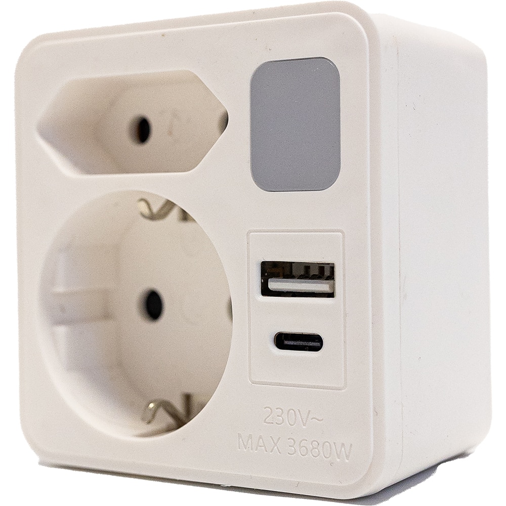 Adaptor priza STROHM, 2 prize, IP20, 3680W, alb