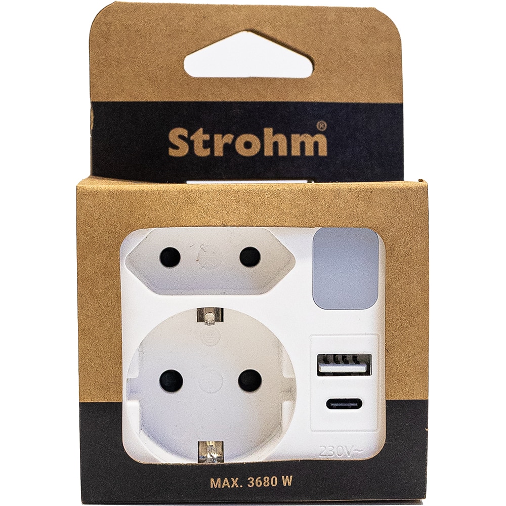 Adaptor priza STROHM, 2 prize, IP20, 3680W, alb