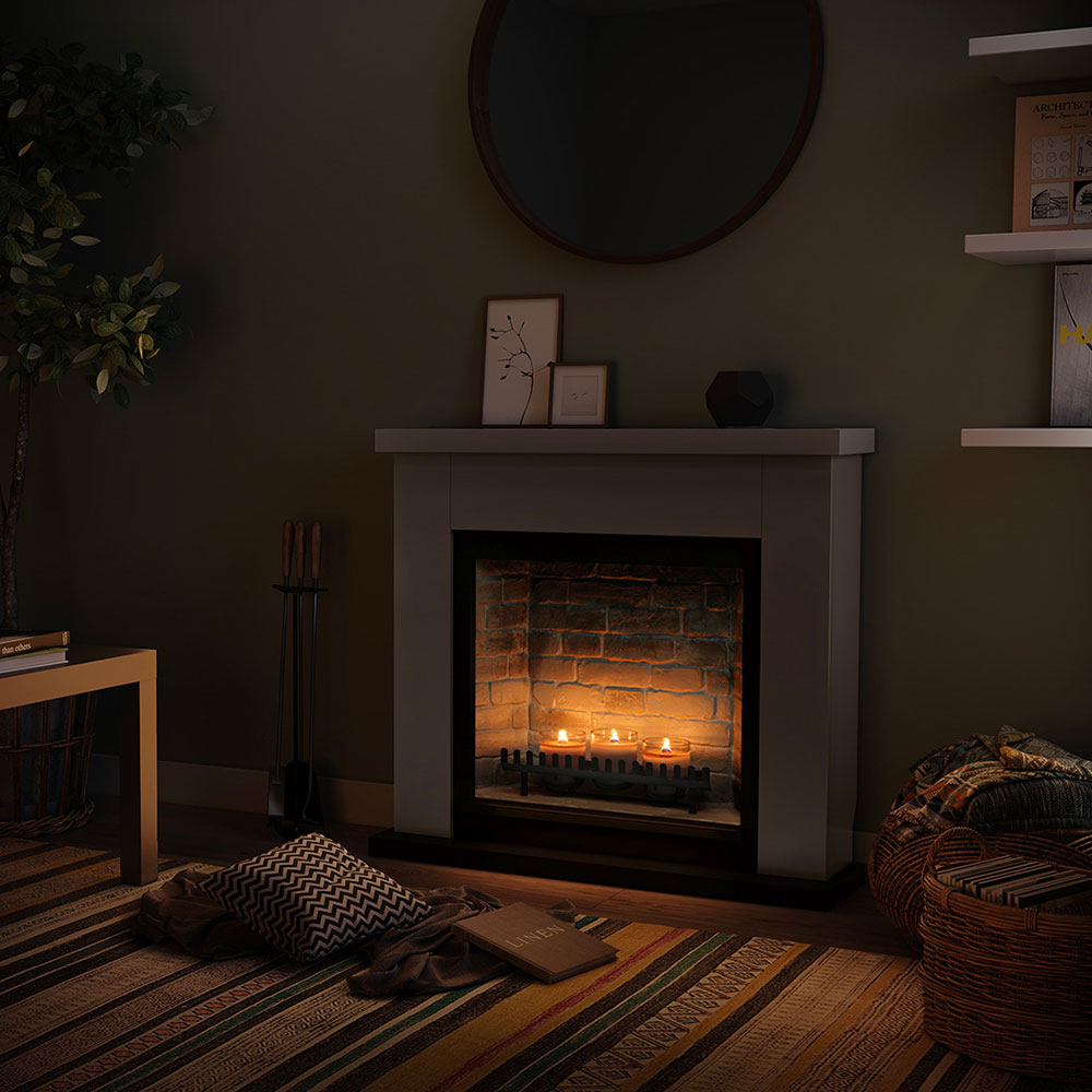 Semineu decorativ cu lumanari TAGU ZenFlame Frode Solid Grey, MDF, gri