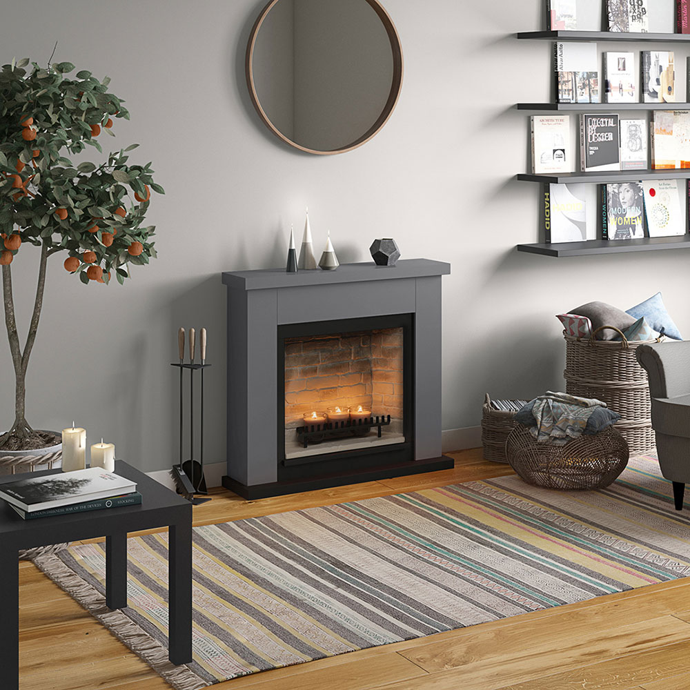 Semineu decorativ cu lumanari TAGU ZenFlame Frode Solid Grey, MDF, gri