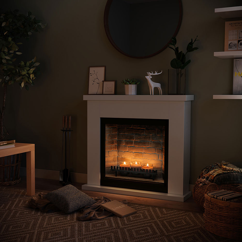 Semineu decorativ cu lumanari TAGU ZenFlame Frode Pure White, MDF, alb