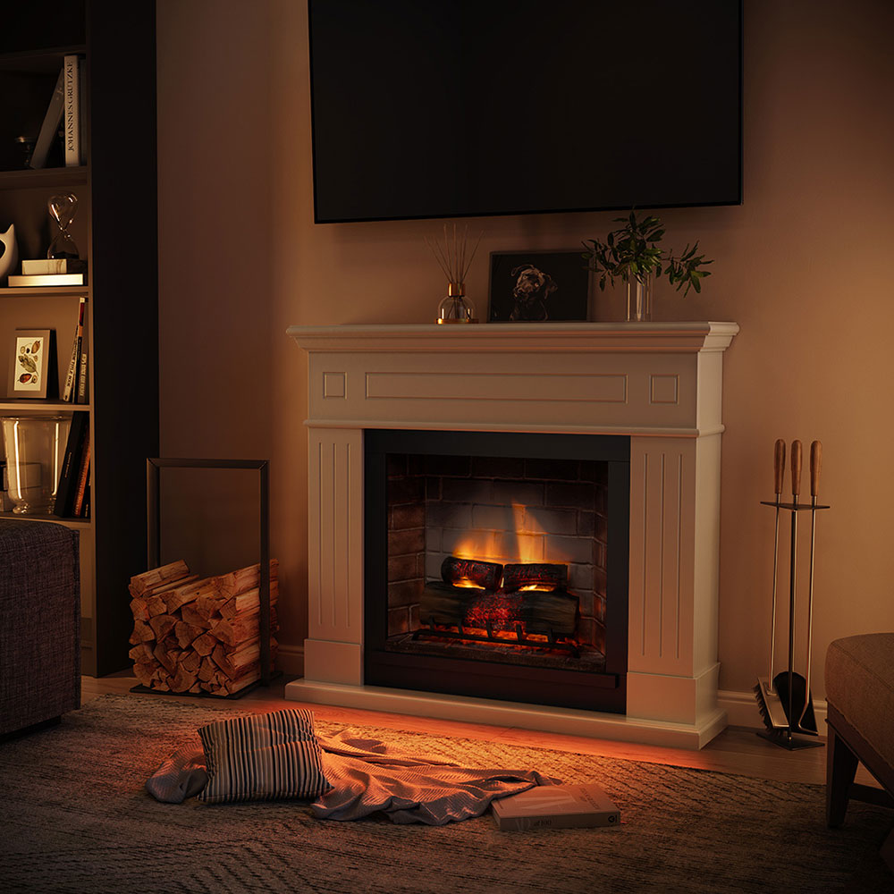 Semineu electric TAGU PowerFlame 2 Larsen Pure White, 1400W, Focar 3D, alb