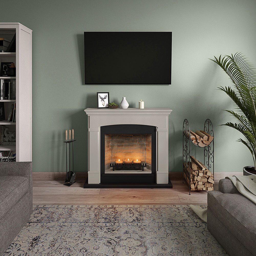 Semineu decorativ cu lumanari TAGU ZenFlame Helmi Light Beige, MDF, bej