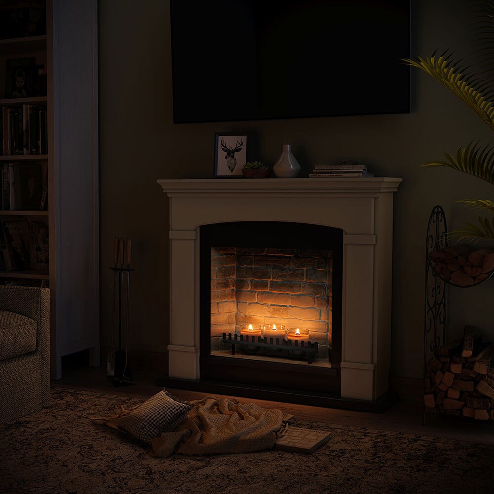 Semineu decorativ cu lumanari TAGU ZenFlame Helmi Light Beige, MDF, bej