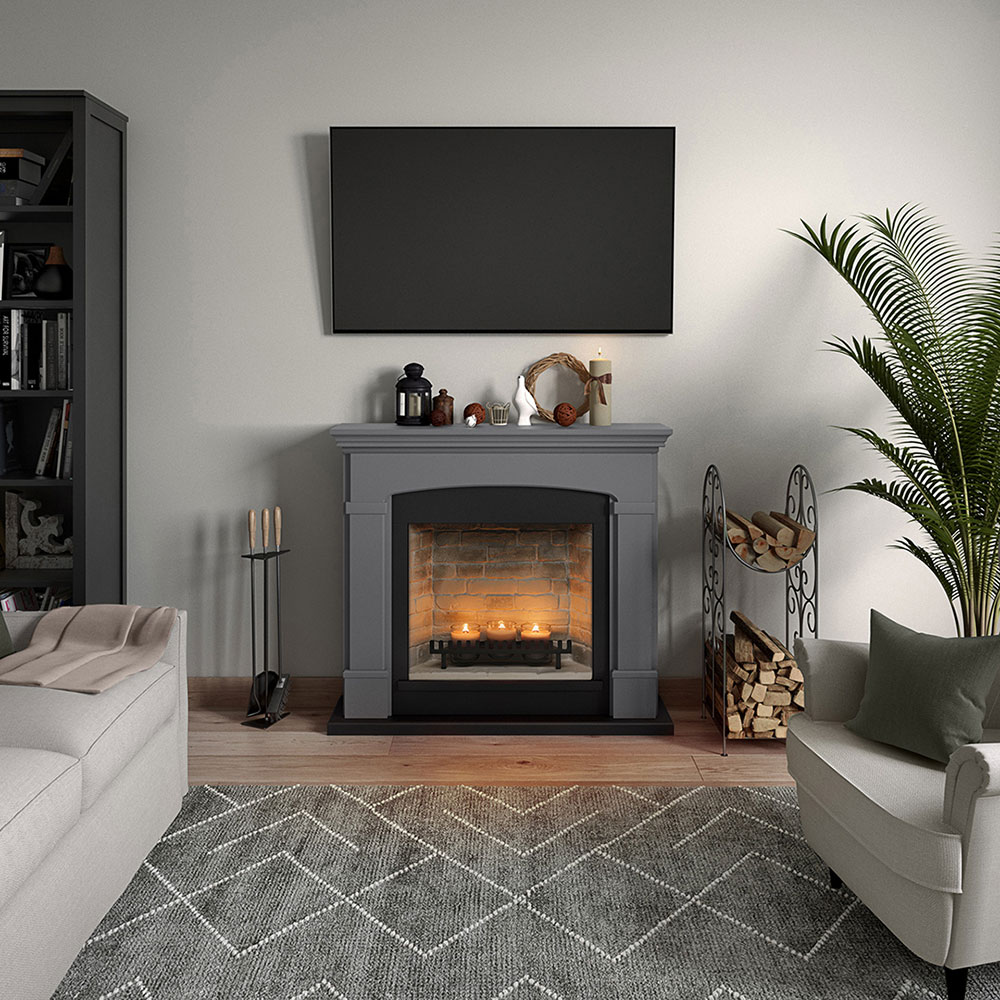 Semineu decorativ cu lumanari TAGU ZenFlame Helmi Solid Grey, MDF, gri
