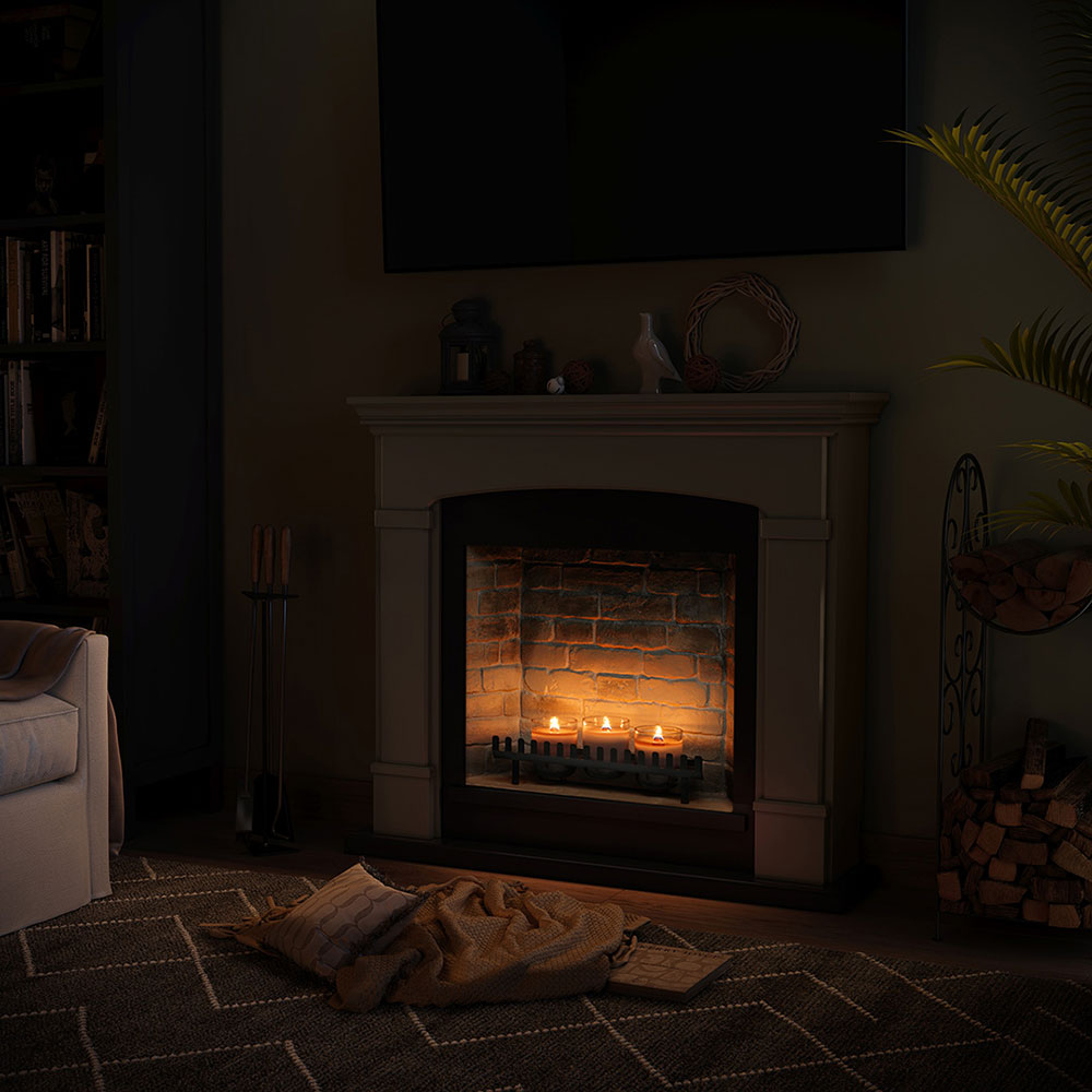 Semineu decorativ cu lumanari TAGU ZenFlame Helmi Solid Grey, MDF, gri