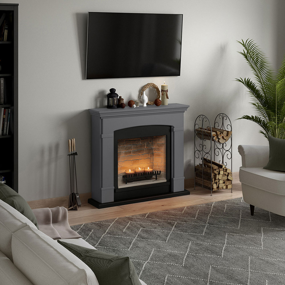 Semineu decorativ cu lumanari TAGU ZenFlame Helmi Solid Grey, MDF, gri