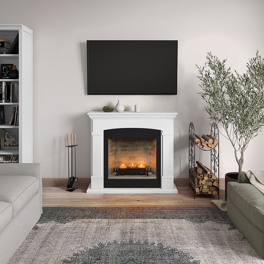 Semineu decorativ cu lumanari TAGU ZenFlame Helmi White, MDF, alb