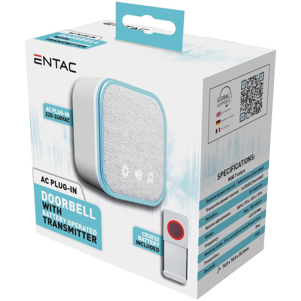 Sonerie wireless ENTAC, 150m, IP44, alb