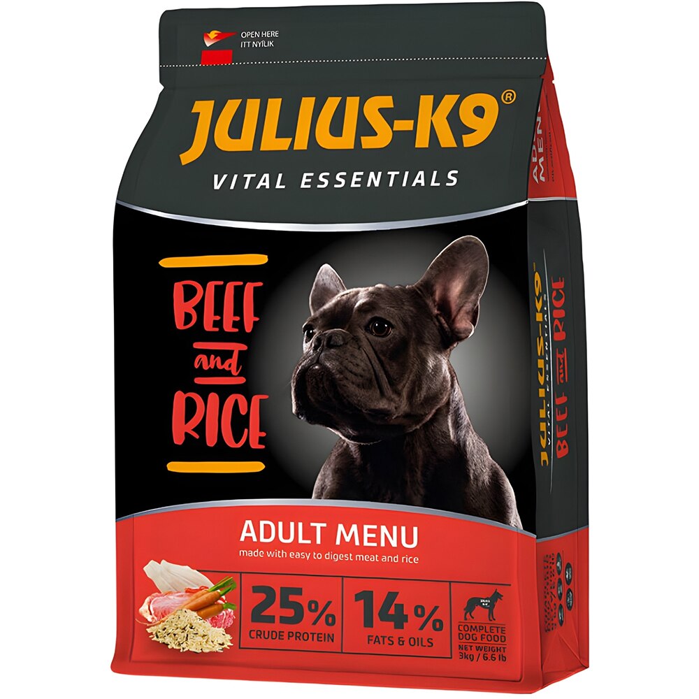 Hrana uscata pentru caini JULIUS K-9, Adult, Vita si Orez, 3 kg