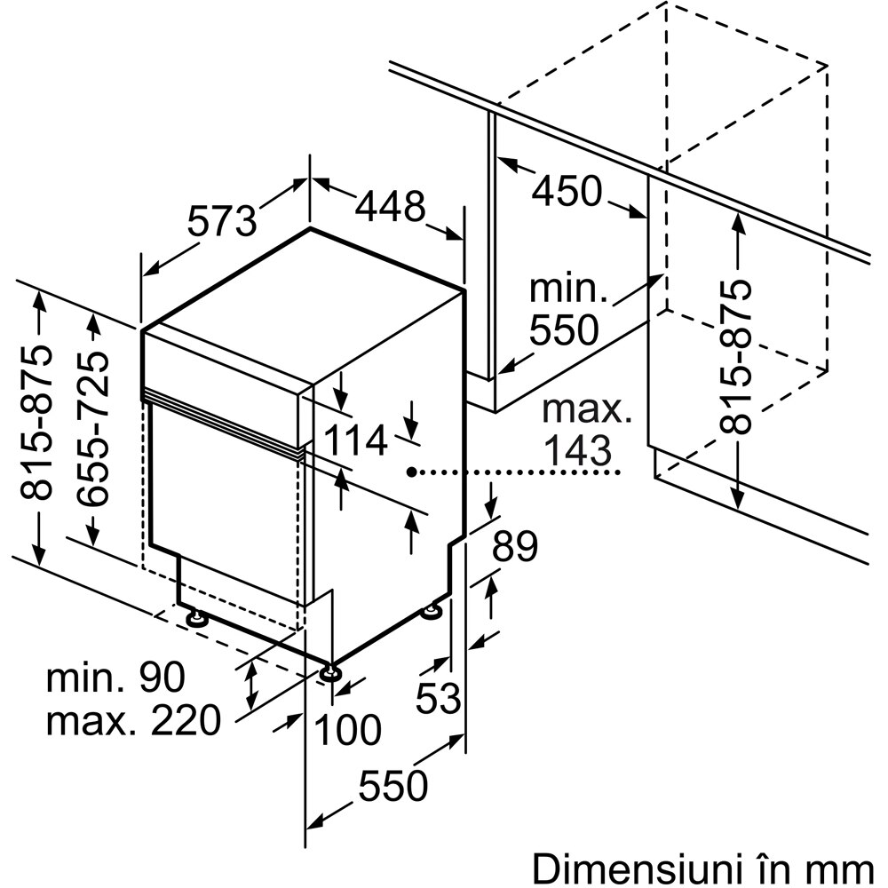 Masina de spalat vase semi-incorporabila BOSCH SPI6EMS21E, 10 seturi, 8 programe, 45 cm, Clasa B, inox