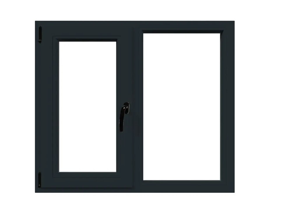 Fereastra termopan PVC, geam Float + Low-E, gri, 6 camere, 136 x 116 cm, stanga, dubla deschidere, fixa + oscilobatanta Aplast