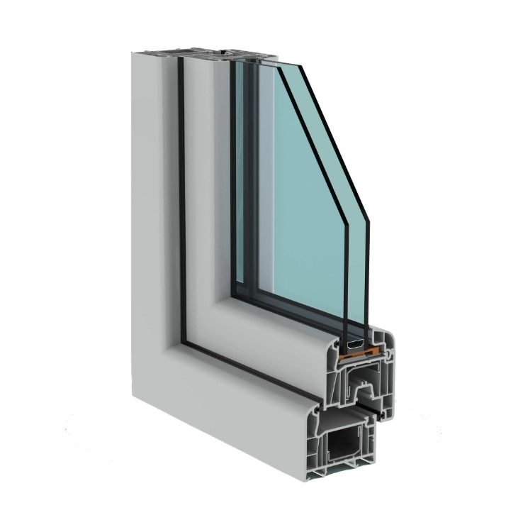 Fereastra termopan PVC, geam Float + Low-E, gri, 6 camere, 136 x 116 cm, stanga, dubla deschidere, fixa + oscilobatanta Aplast