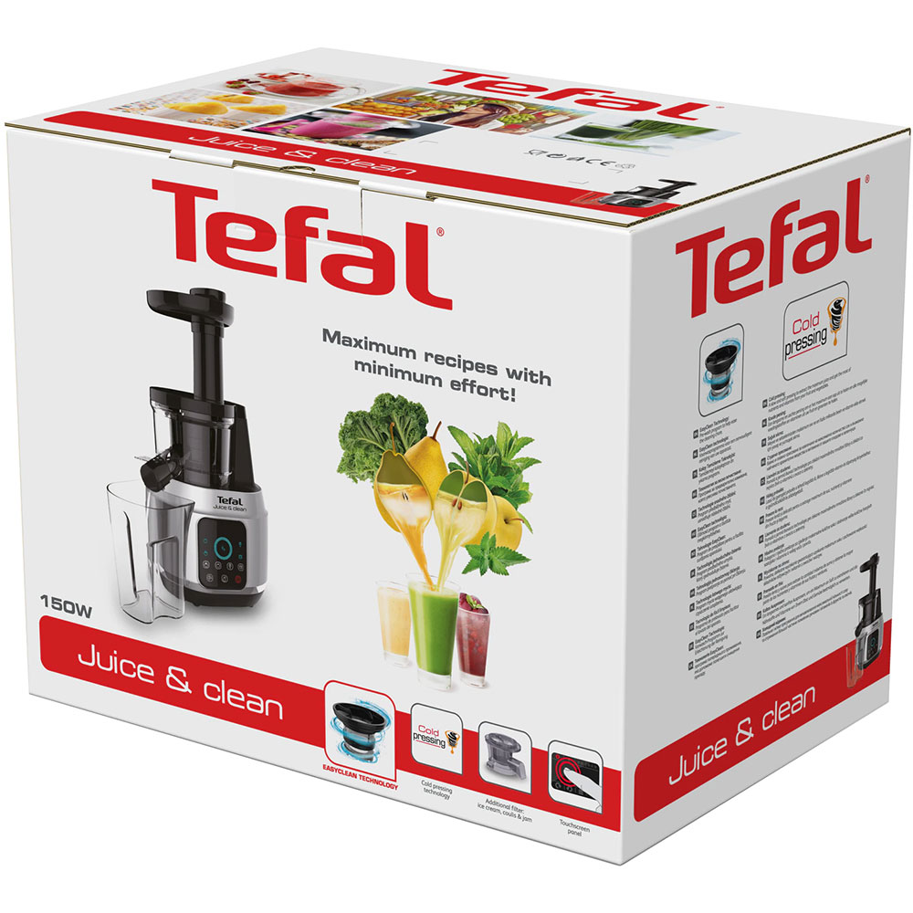 Storcator fructe si legume TEFAL ZC420E38 Juice N'Clean, 0.8l, 150W, 2 trepte viteza, negru-argintiu