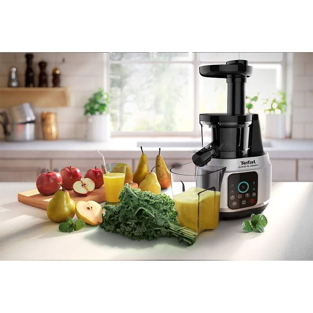 Storcator fructe si legume TEFAL ZC420E38 Juice N'Clean, 0.8l, 150W, 2 trepte viteza, negru-argintiu