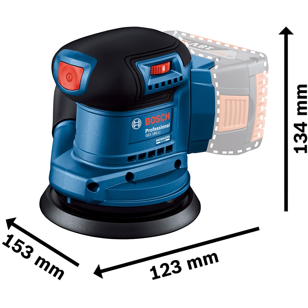Masina de slefuit cu excentric BOSCH PROFESSIONAL GEX 185-LI F.A., 125mm, albastru