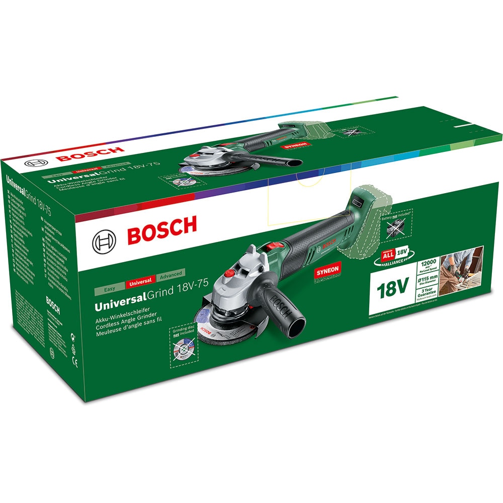 Polizor unghiular BOSCH UniversalGrind 18V-75, Li-Ion, 12000rpm