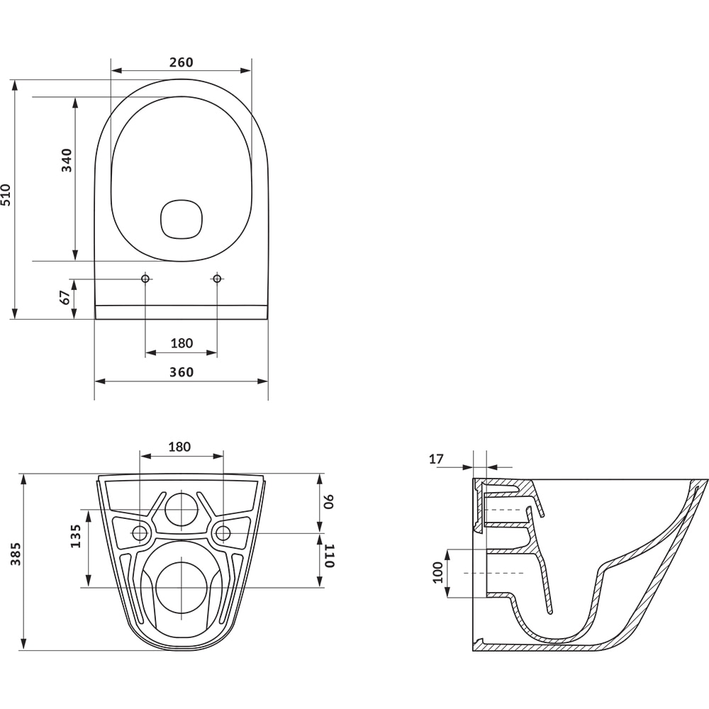 Vas WC suspendat CERSANIT Remo S4035-001, ceramica, evacuare orizontala, 36 x 51 x 38.5 cm, alb