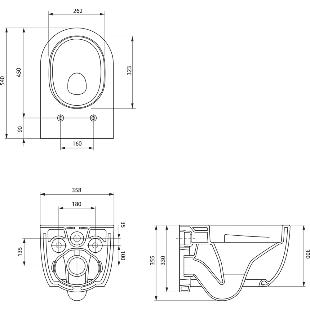 Vas WC suspendat CERSANIT Navado S4036-001, ceramica, evacuare orizontala, 36 x 54 x 35.5 cm, alb