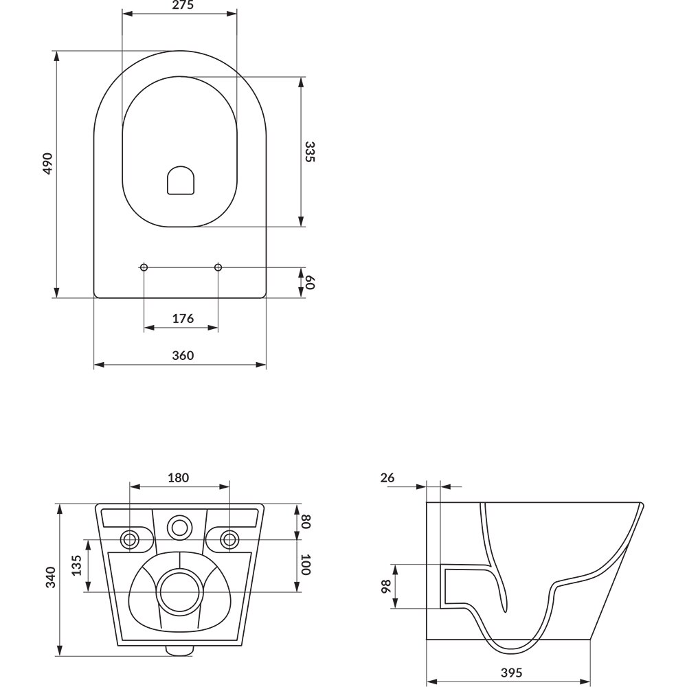 Vas WC suspendat CERSANIT Mesta S4037-001, ceramica, evacuare orizontala, 36 x 49 x 34.5 cm, alb