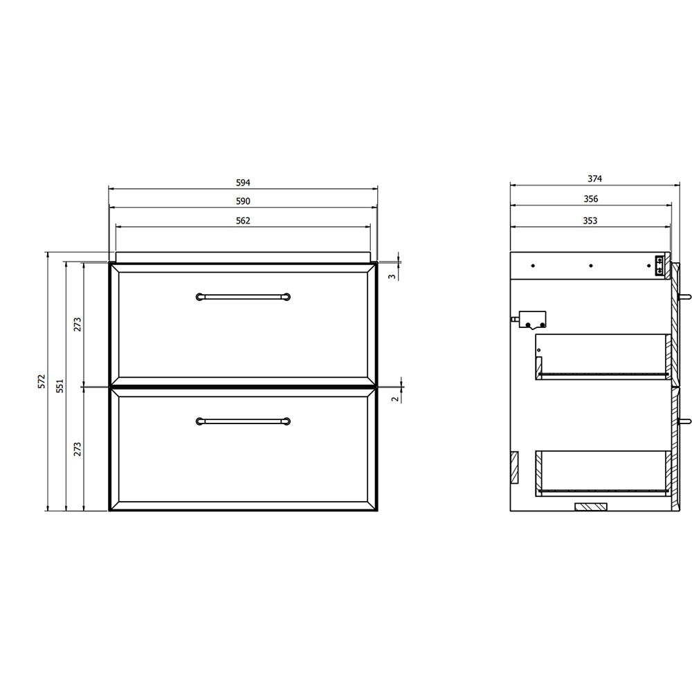 Masca lavoar CERSANIT Mille, 2 sertare, 60 x 45 x 57 cm, fiord