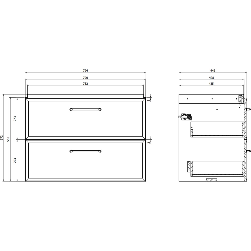 Masca lavoar CERSANIT Mille, 2 sertare, 80 x 45 x 57 cm, alb