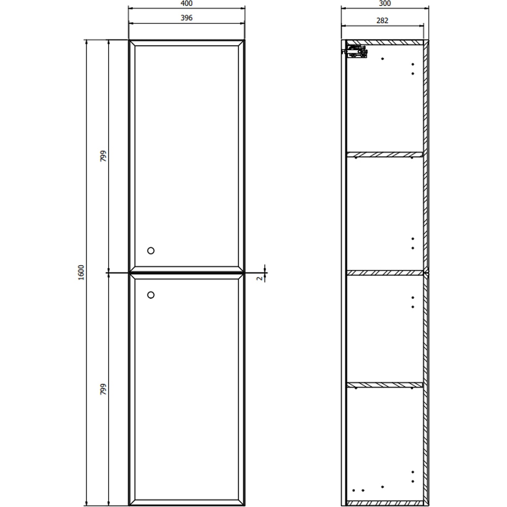 Dulap baie CERSANIT Mille, 2 usi, 40 x 30 x 160 cm, stejar