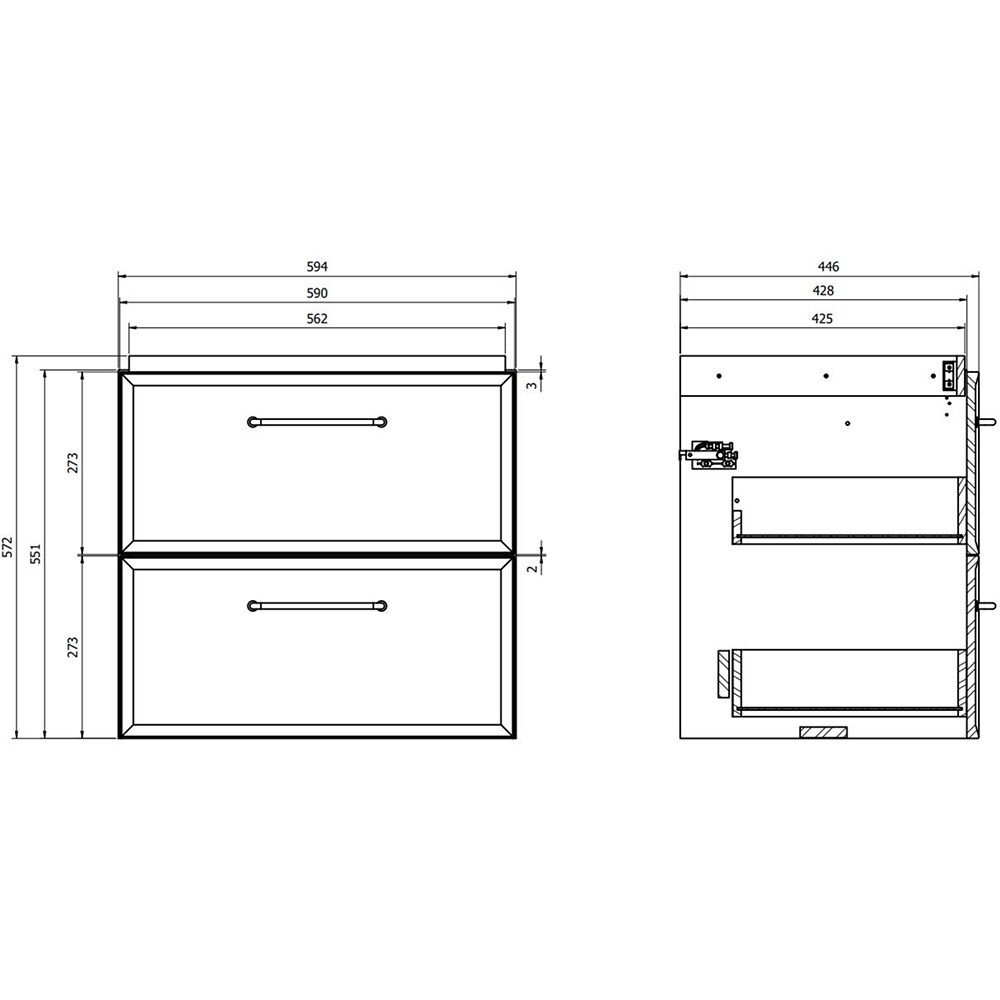 Masca lavoar CERSANIT Mille, 2 sertare, 60 x 45 x 57 cm, stejar