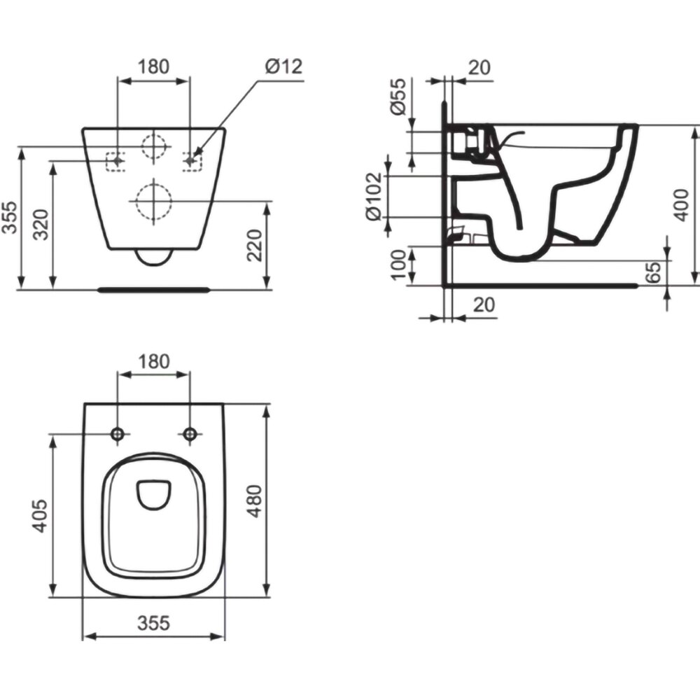 Vas WC suspendat IDEAL STANDARD I.Life S T459201, ceramica, evacuare orizontala, 35.5 x 48 x 30 cm, alb