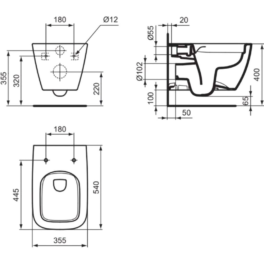 Vas WC suspendat IDEAL STANDARD I.Life B T461401, ceramica, evacuare orizontala, 35.5 x 54 x 33.5 cm, alb