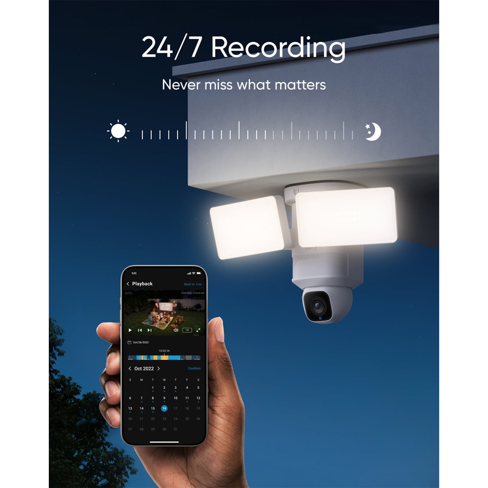 Camera IP Wireless EUFY Floodlight E30, 2K HD, Night/Day Vision, Supraveghere 360, Detectare AI, alb