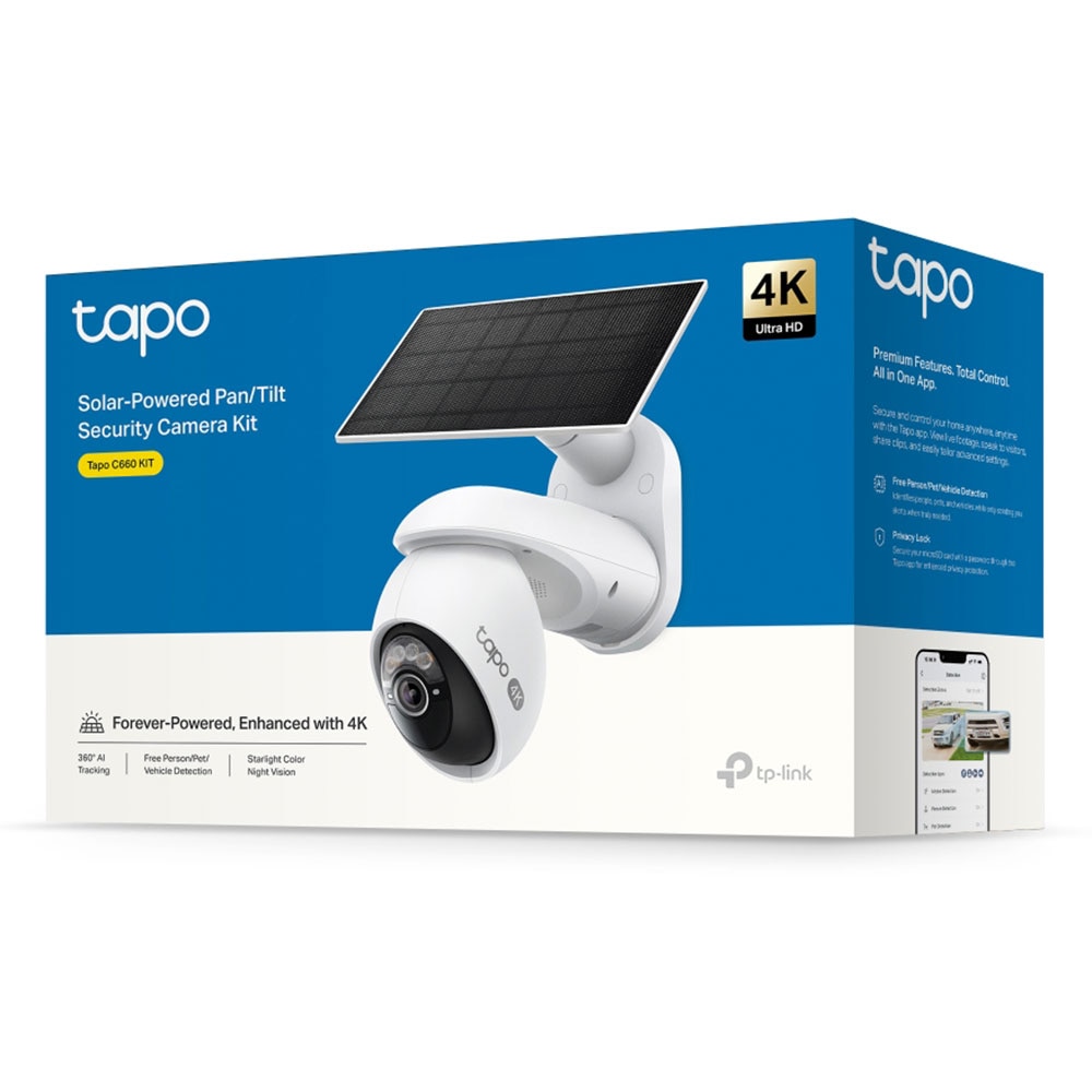 Kit camera IP Wireless exterior TP-LINK Tapo C660, 8MP, 2160 p, IP66, IR, Night Vision, alb