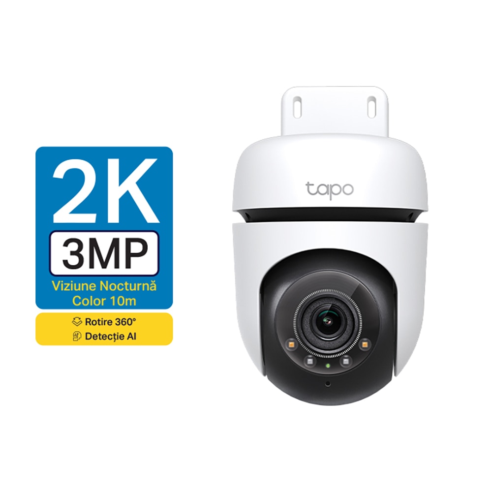 Camera IP Wireless exterior PTZ TP-LINK Tapo TC41, 3MP, 1296p, IR, Night Vision, alb
