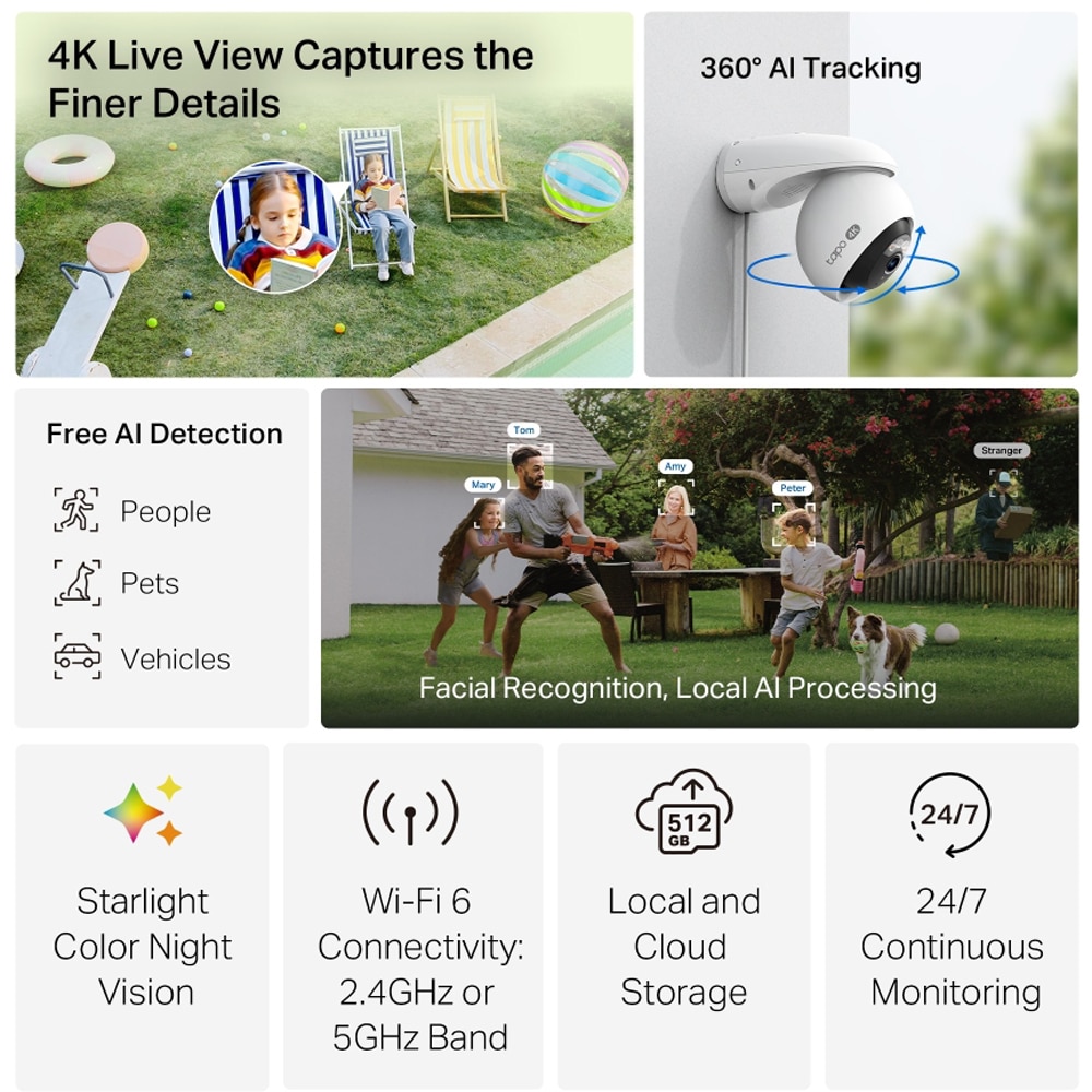 Camera IP Wireless TP-LINK TC46, 4K 2160p, IR, NightVision, alb