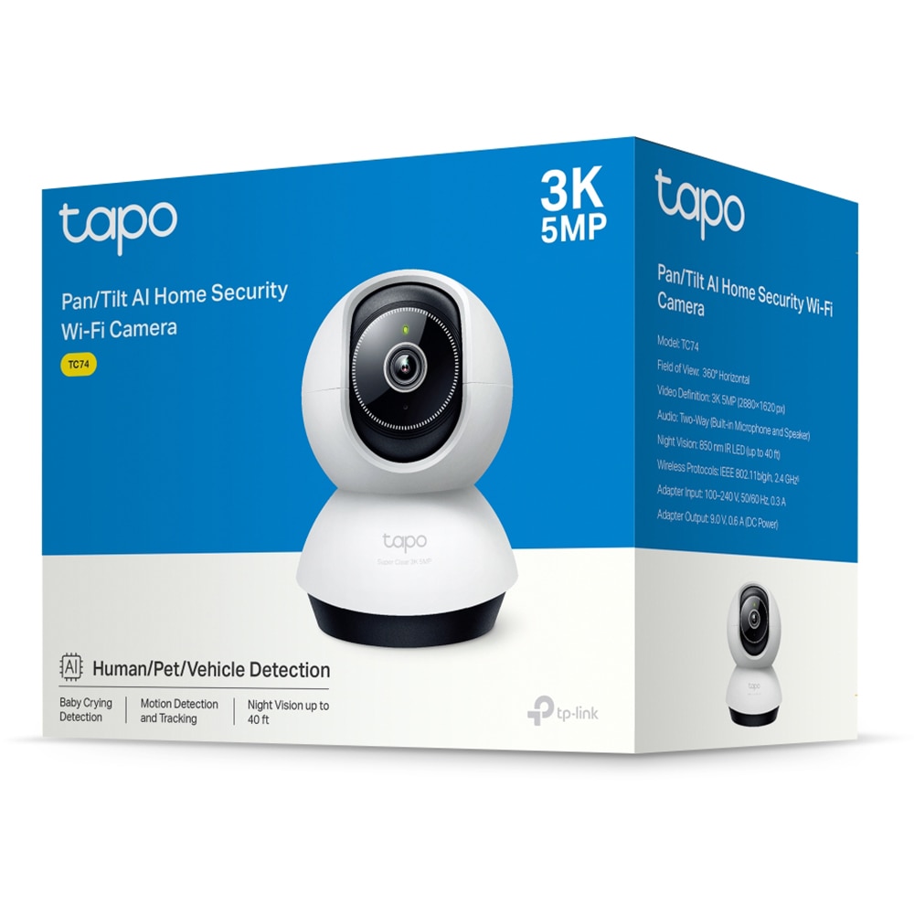 Camera IP Wireless TAPO TC74, 3K, 5MP, IR, Night Vision, alb