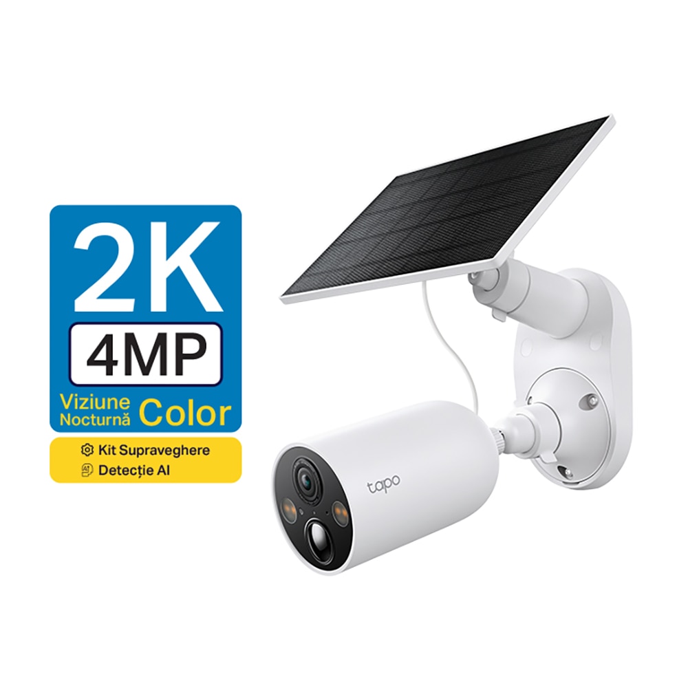 Kit camera IP Wireless exterior TP-LINK Tapo TC85, 4MP, 1440 p, IP65, IR, Night Vision, alb