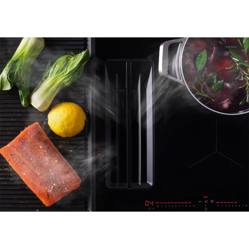 Plita incorporabila cu hota integrata AEG TCH74B01FB, Inductie, 4 arzatoare, Touch control, negru